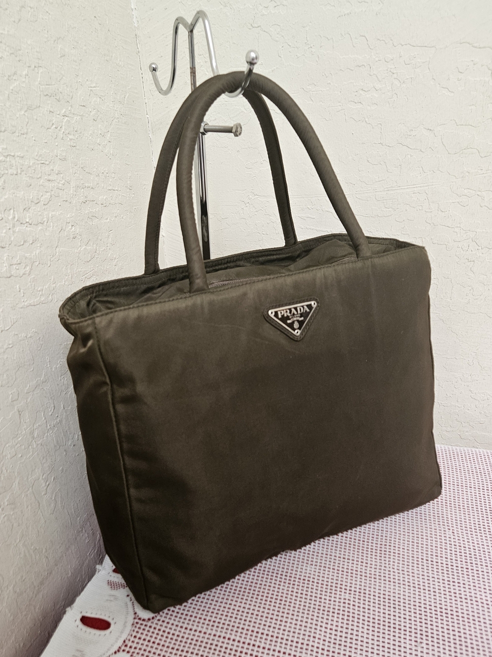 Prada Nylon Green Handbag Vintage Satchel Authentic - Picture 3 of 16